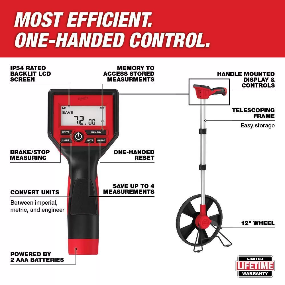 Milwaukee 48-22-5112-48-22-6625 12 in. Digital Measuring Wheel with 25 ft. Compact Tape Measure