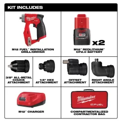 Milwaukee 2505-22-2367-20 M12 FUEL 12-Volt Lithium-Ion Brushless Cordless 4-in-1 Installation 3/8 in. Drill Driver Kit w/M12 Rover Service Light