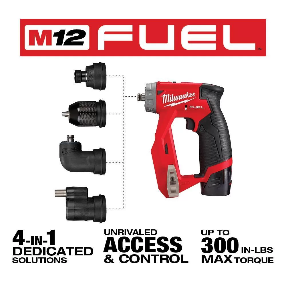 Milwaukee 2505-22-48-11-2411 M12 FUEL 12V Lithium-Ion Brushless Cordless 4-in-1 Installation 3/8 in. Drill Driver Kit W/ Batteries (2-Pack)