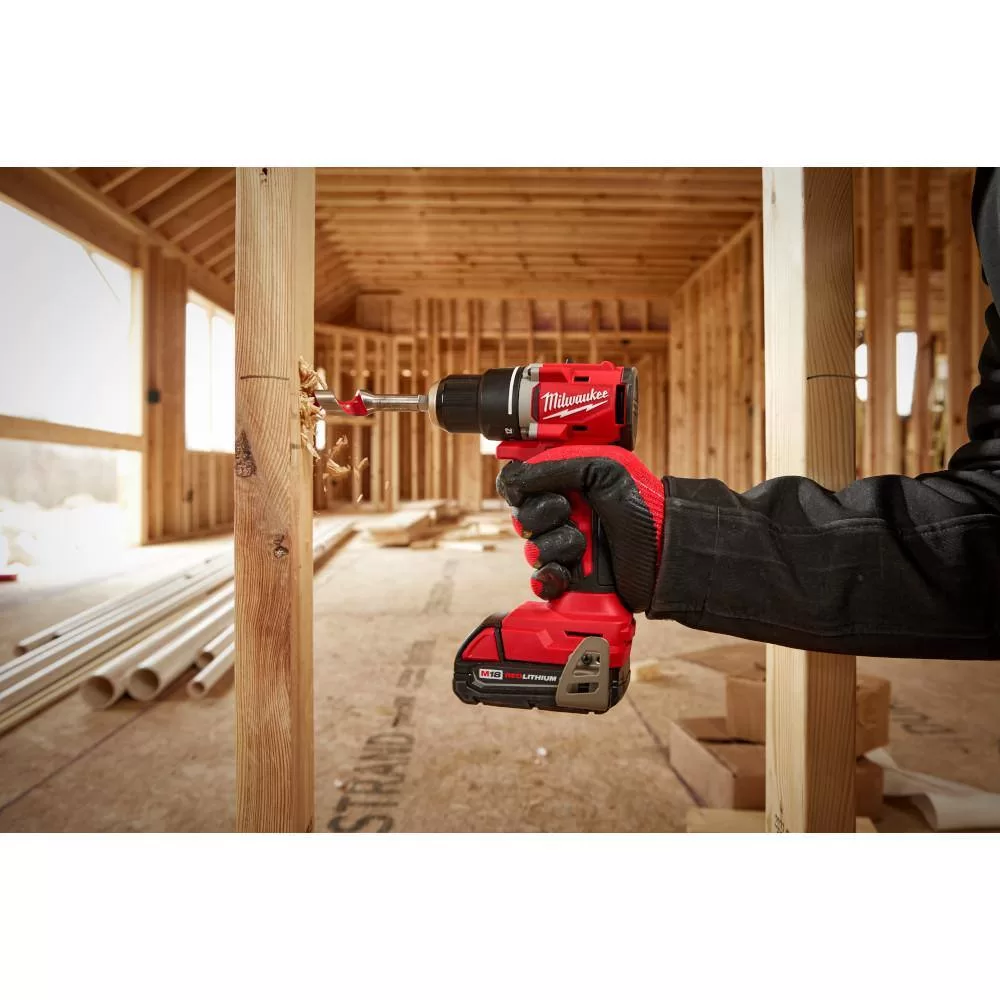 Milwaukee 3601-21P M18 18V Lithium-Ion Brushless Cordless 1/2 in. Compact Drill/Driver with One 2.0 Ah Battery, Charger and Tool Bag