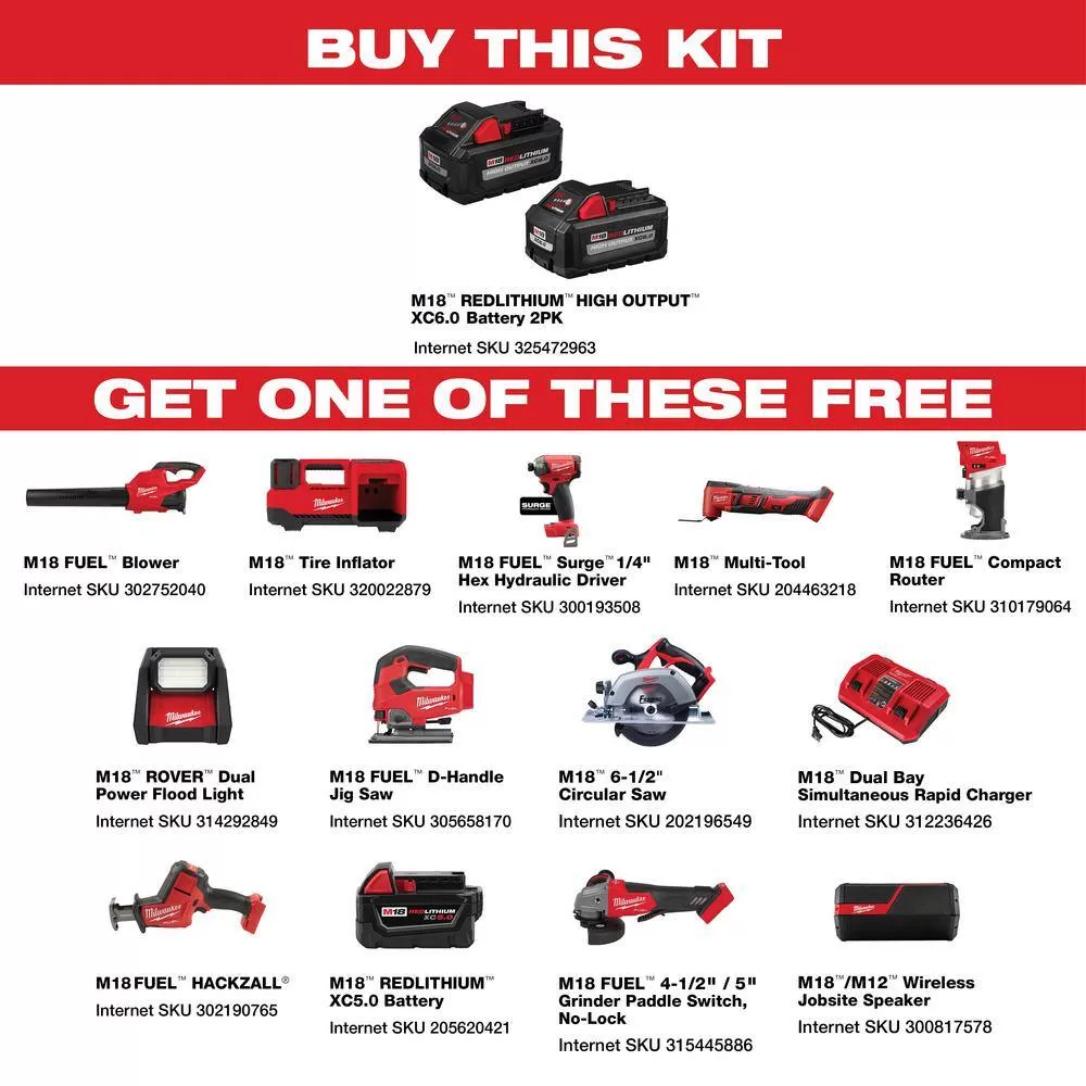 Milwaukee M18 18-Volt Lithium-Ion HIGH OUTPUT XC 8.0 Ah and 6.0 Ah Battery (2-Pack)
