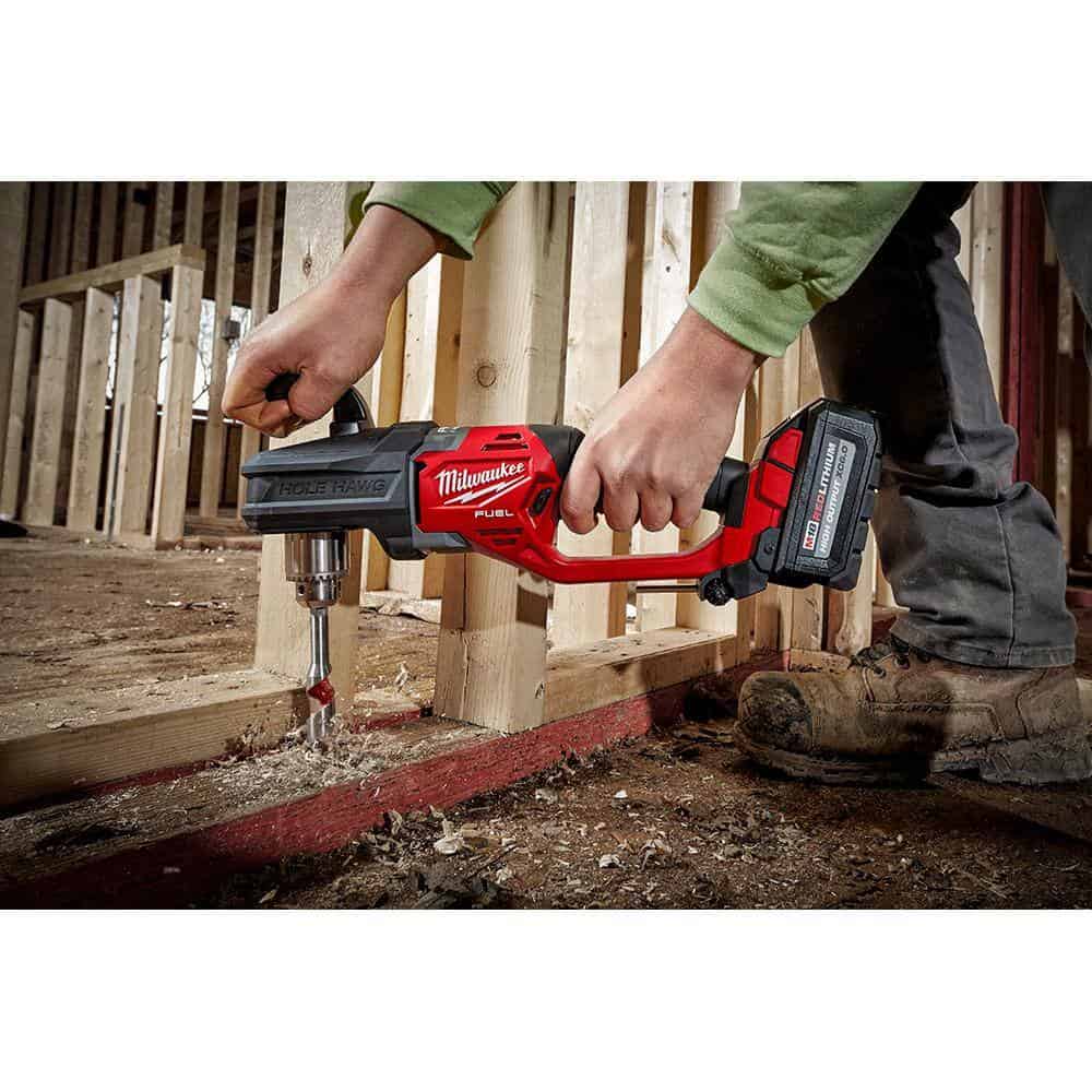 Milwaukee 2807-20-49-56-9295 M18 FUEL GEN II 18-Volt Lithium-Ion Brushless Cordless 1/2 in. Hole Hawg Right Angle Drill w/9pc PACKOUT Hole Saw Kit