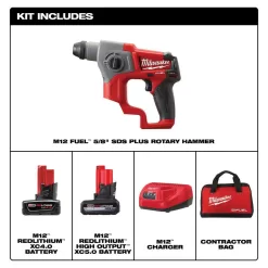 Milwaukee 2416-21XC-48-11-2450 M12 FUEL 12-Volt Lithium-Ion Brushless Cordless 5/8 in. SDS-Plus Rotary Hammer Kit with XC High Output 5.0 Ah Battery