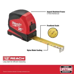 Milwaukee 48-22-6625-4X 25 ft. Compact Tape Measure (4-Pack)