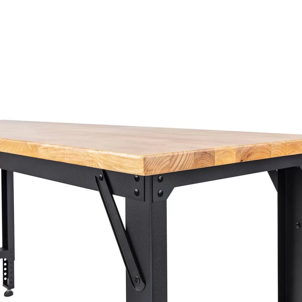 Montezuma MWB722430B 6 ft. Adjustable Height Steel Workbench with Solid Wood Work Top