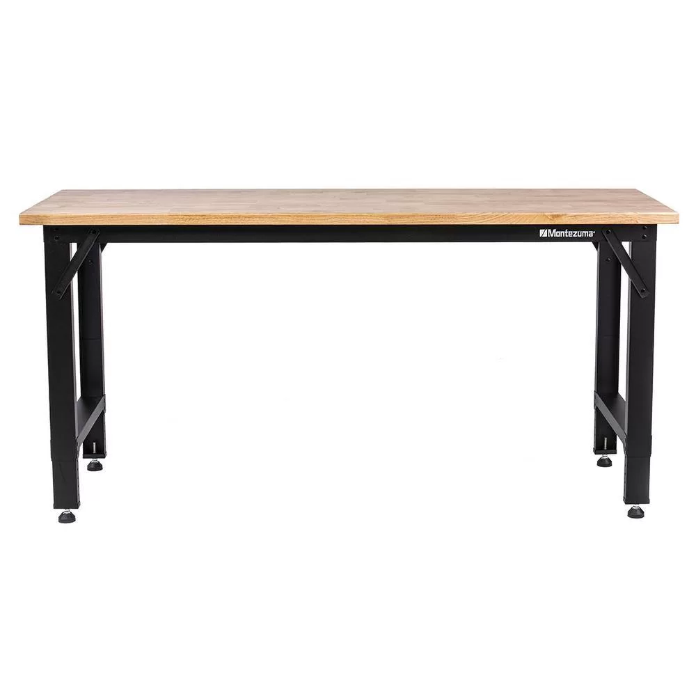 Montezuma MWB722430B 6 ft. Adjustable Height Steel Workbench with Solid Wood Work Top