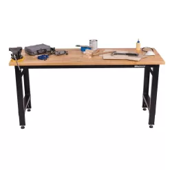 Montezuma MWB722430B 6 ft. Adjustable Height Steel Workbench with Solid Wood Work Top