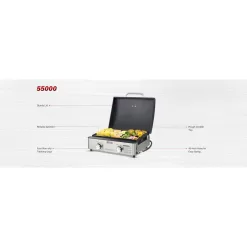 Monument Grills 55000 2-Burner Portable Table Top Propane Gas Griddle in Stainless Steel with Locking Lid