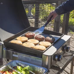 Monument Grills 55000 2-Burner Portable Table Top Propane Gas Griddle in Stainless Steel with Locking Lid