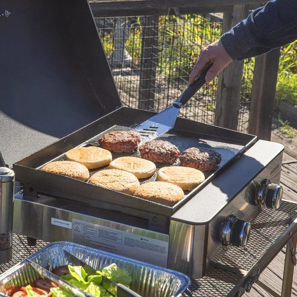 Monument Grills 55000 2-Burner Portable Table Top Propane Gas Griddle in Stainless Steel with Locking Lid