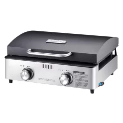 Monument Grills 55000 2-Burner Portable Table Top Propane Gas Griddle in Stainless Steel with Locking Lid