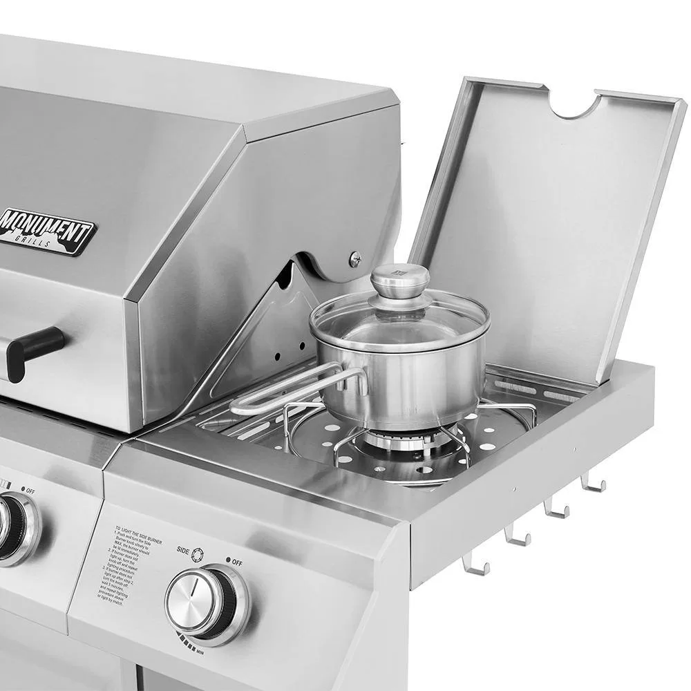 Monument Grills 25392 4-Burner Propane Gas Grill in Stainless Steel with LED Controls and Side Burner