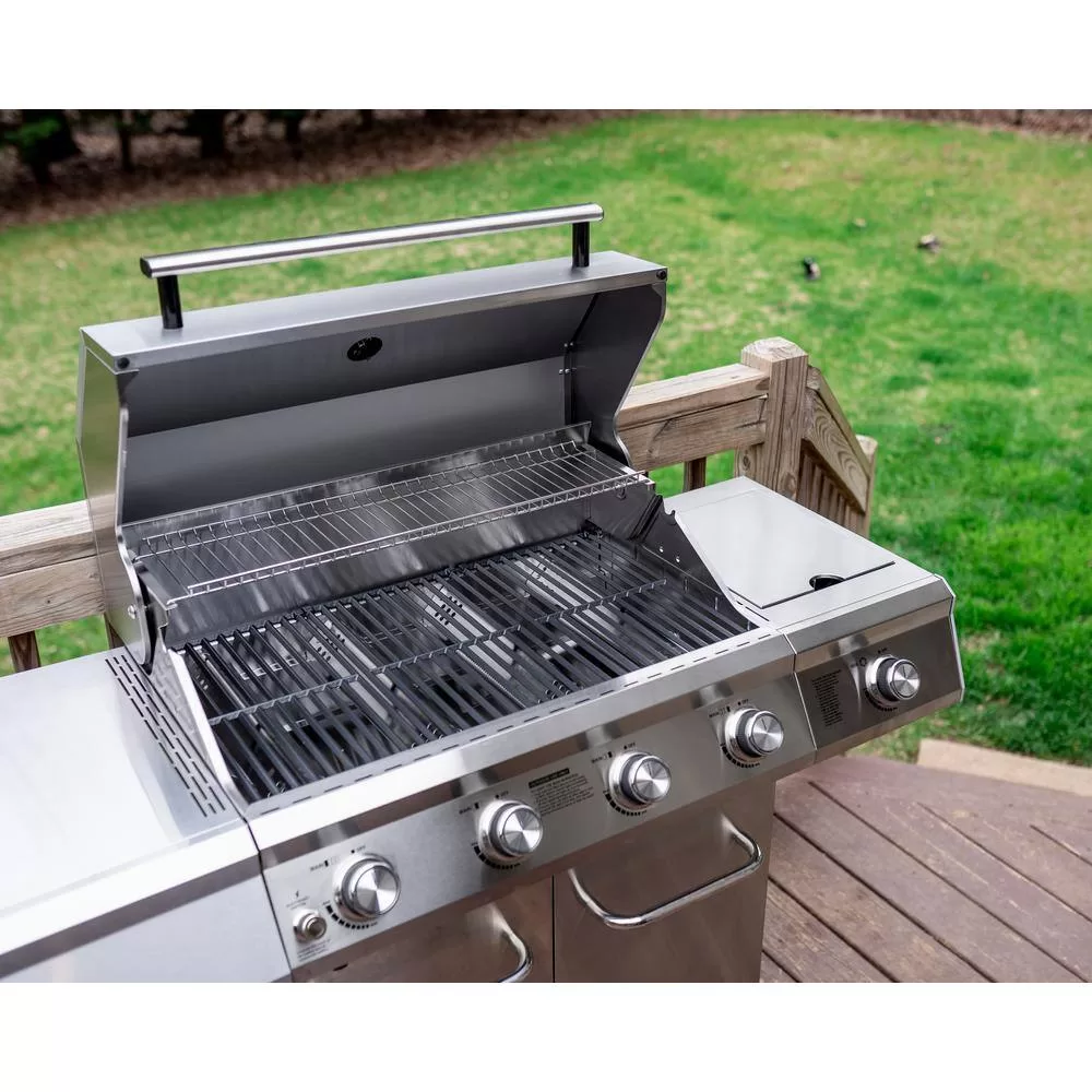 Monument Grills 25392 4-Burner Propane Gas Grill in Stainless Steel with LED Controls and Side Burner