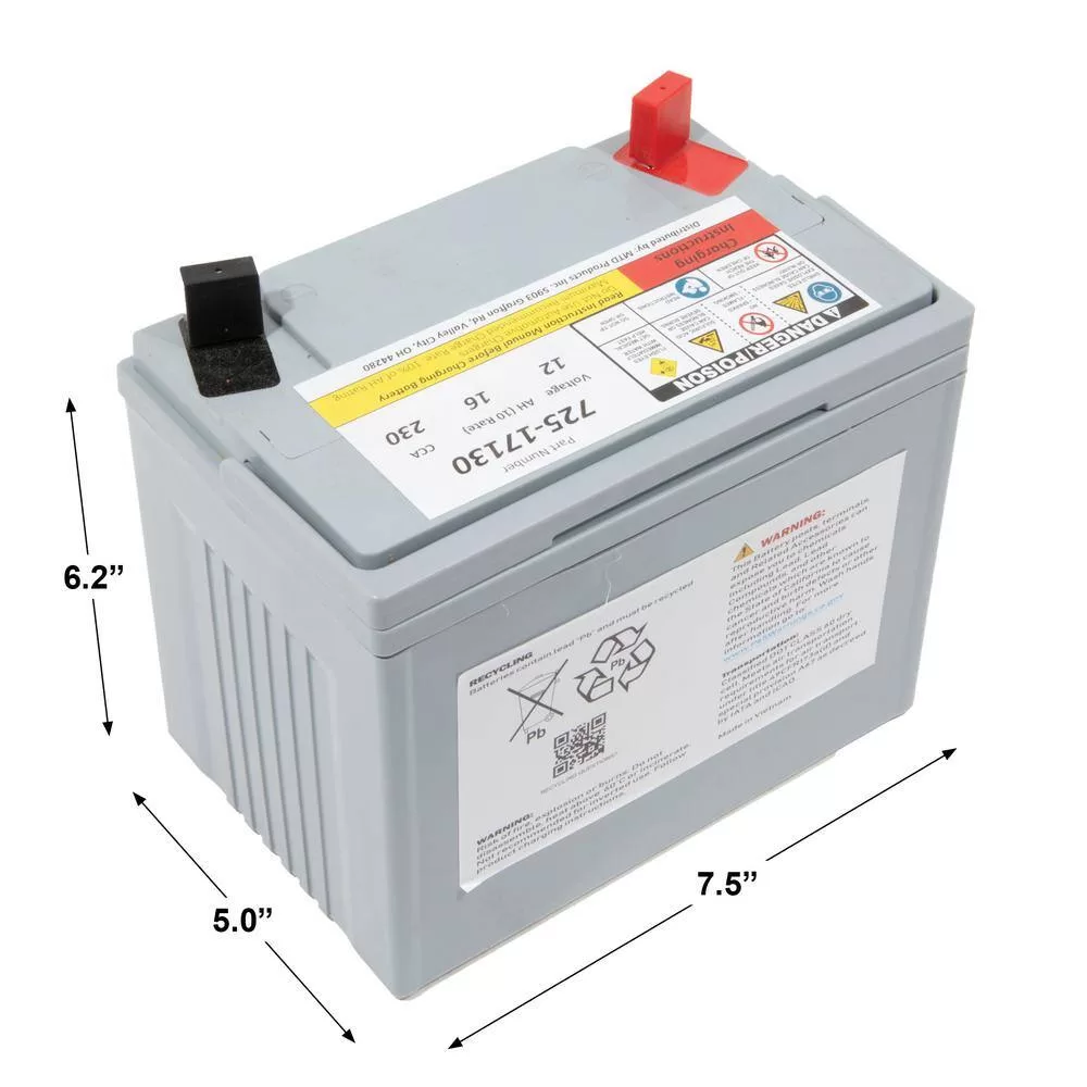 MTD Genuine Factory Parts 725P17130 Replacement 12-Volt 16 Ah 230 CCA Sealed AGM Riding Lawn Mower Battery