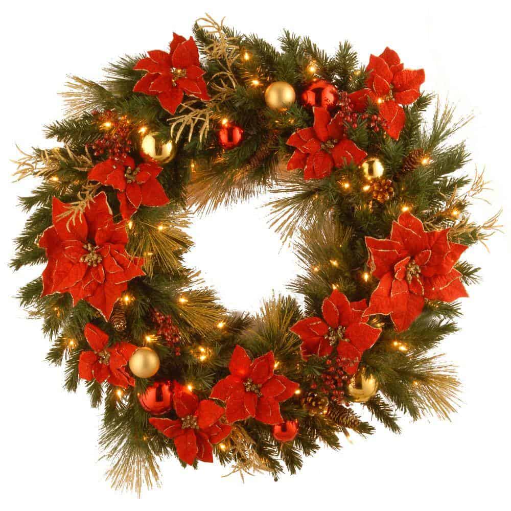 National Tree Company DC13-111L-36W Decorative Collection Home Spun 36 in. Artificial Wreath with Clear Lights