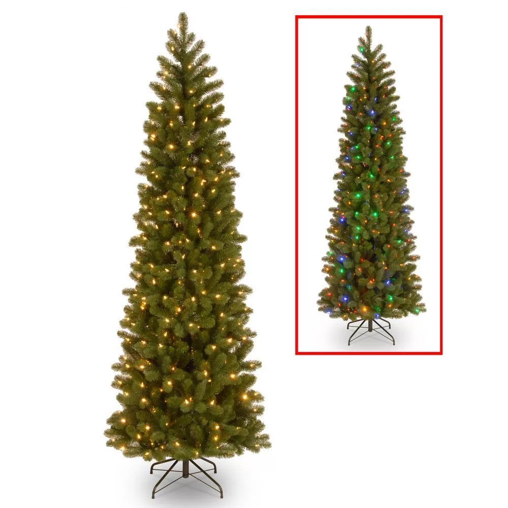 National Tree Company PEDD4-392D-65 6.5 ft. Downswept Douglas Pencil Slim Fir Artificial Christmas Tree with Dual Color LED Lights