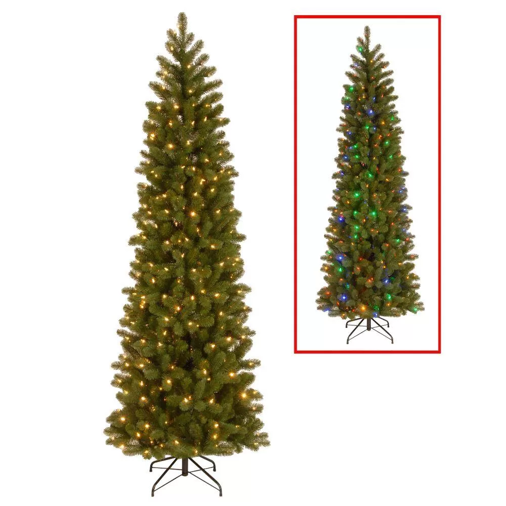 National Tree Company PEDD4-392D-75 7.5 ft. Downswept Douglas Pencil Slim Fir Artificial Christmas Tree with Dual Color LED Lights