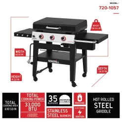 Nexgrill 720-1057 Daytona 3-Burner 30 in. Propane Gas Griddle in Black with Lid