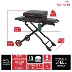 Nexgrill 720-1075B Daytona 2-Burner 21 in. Propane Gas Griddle with Foldable Cart in Black