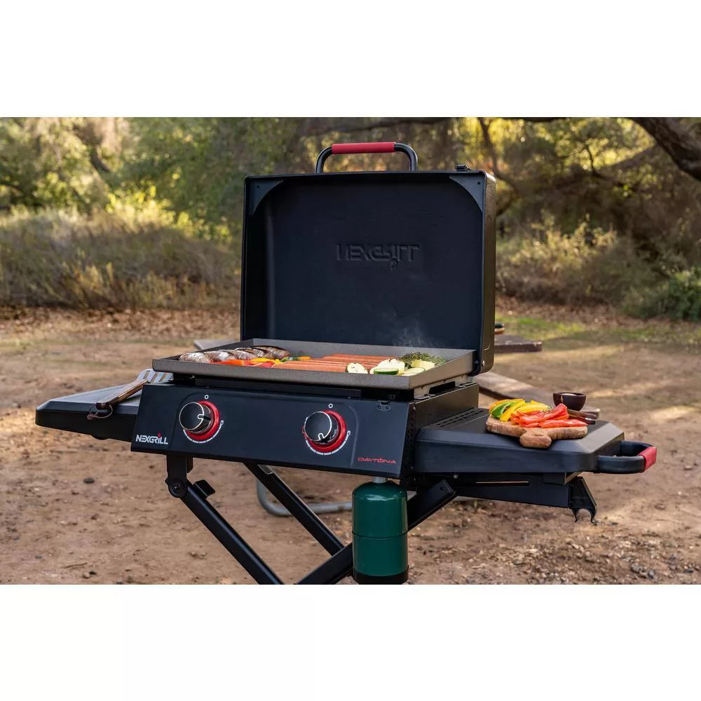 Nexgrill 720-1075B Daytona 2-Burner 21 in. Propane Gas Griddle with Foldable Cart in Black