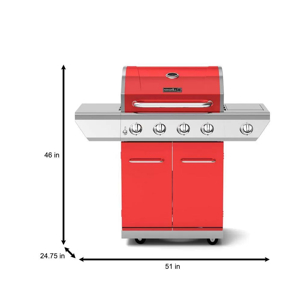 Nexgrill 720-0830HR 4-Burner Propane Gas Grill in Red with Side Burner