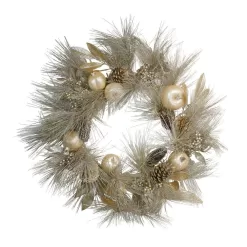 Northlight 31738027 24 in. Artificial Unlit Glitter Champagne Gold Pomegranate Apple Pine Cone and Berry Christmas Wreath