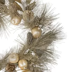 Northlight 31738027 24 in. Artificial Unlit Glitter Champagne Gold Pomegranate Apple Pine Cone and Berry Christmas Wreath