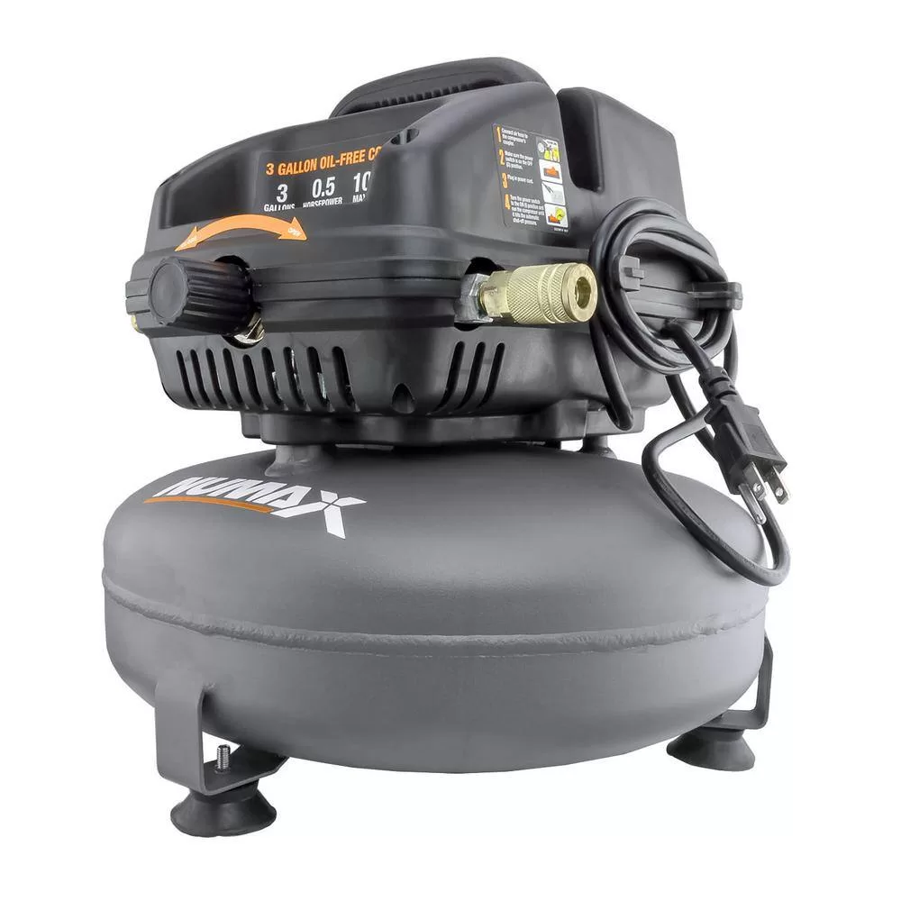 NuMax S3GI12CK 3 Gal. Portable Electric Pancake Air Compressor with 2-in-1 Nailer/Stapler, Hose Inflation Kit and Fasteners (400-Count)