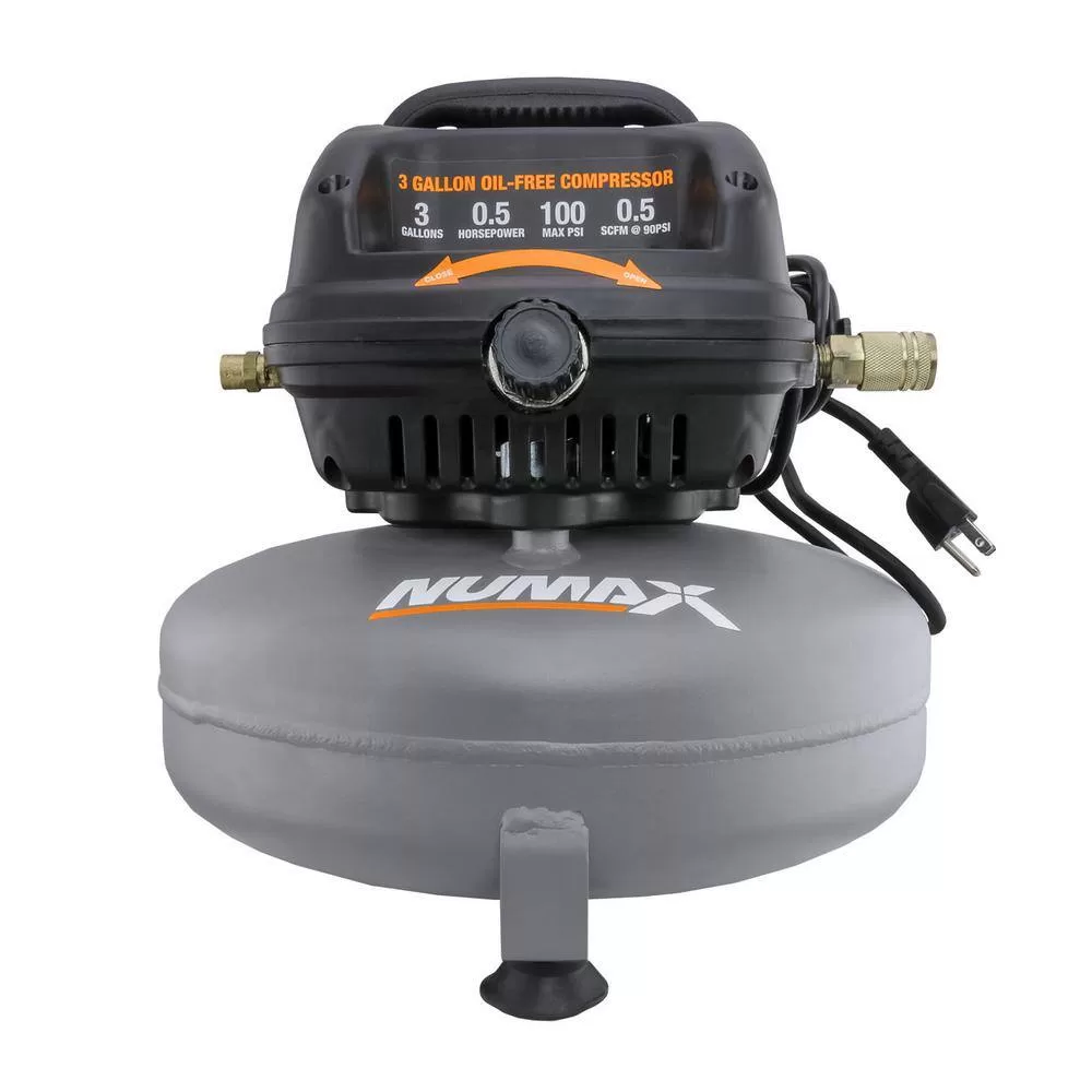 NuMax S3GI12CK 3 Gal. Portable Electric Pancake Air Compressor with 2-in-1 Nailer/Stapler, Hose Inflation Kit and Fasteners (400-Count)