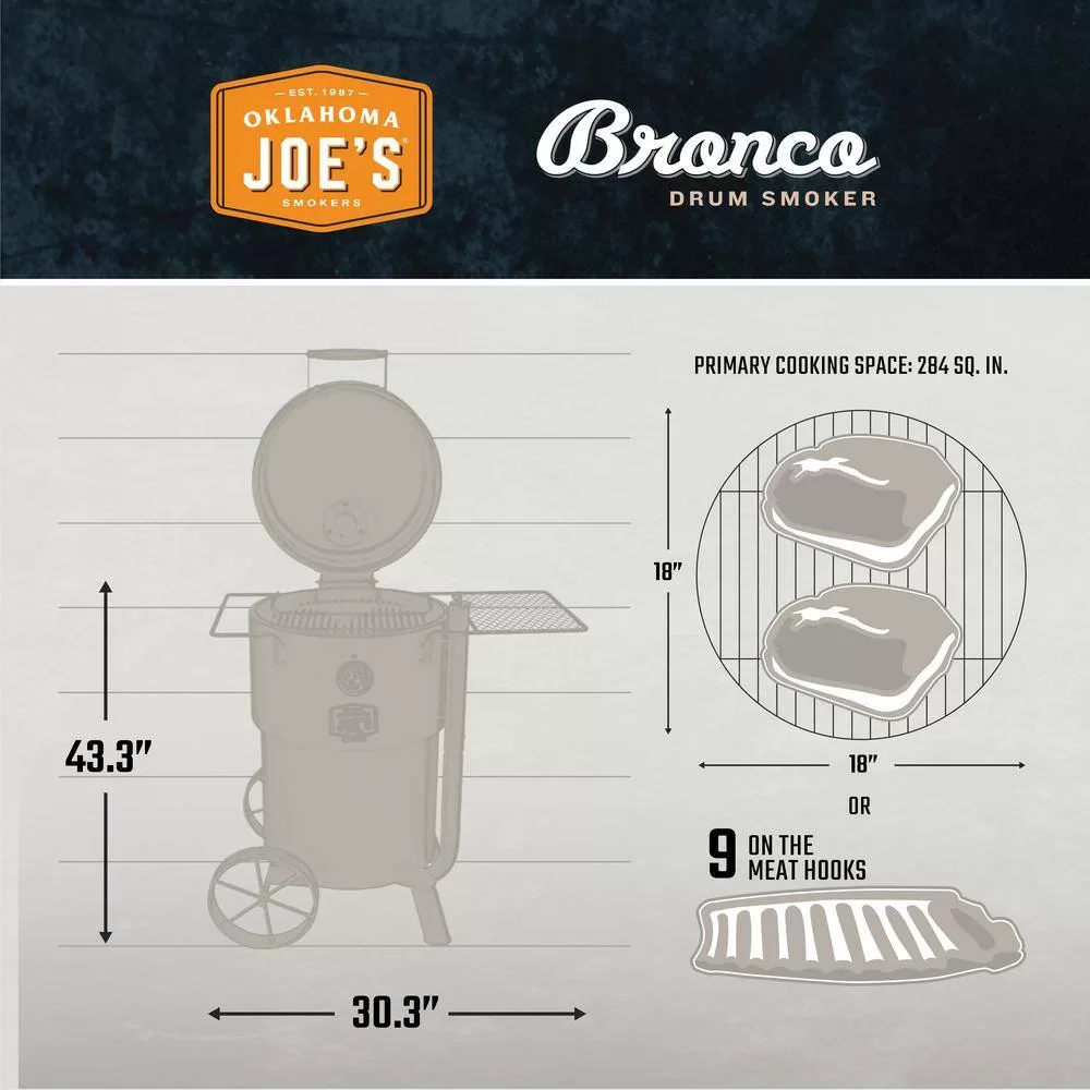 OKLAHOMA JOE'S 22202159 Bronco 284 sq. in. Drum Charcoal Smoker and Grill in Orange with Cover