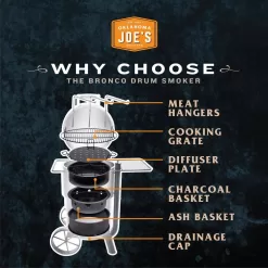 OKLAHOMA JOE'S 22202159 Bronco 284 sq. in. Drum Charcoal Smoker and Grill in Orange with Cover