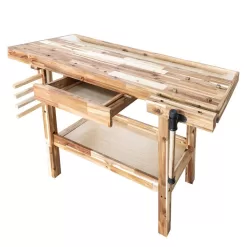OLYMPIA 410-333-0111 50 in. x 20 in. Acacia Wood Workbench with Built-In Wooden Vise and 330 lbs. Weight Capacity