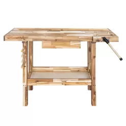 OLYMPIA 410-333-0111 50 in. x 20 in. Acacia Wood Workbench with Built-In Wooden Vise and 330 lbs. Weight Capacity