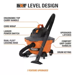 RIDGID HD0600A 6 Gallon 3.5 Peak HP NXT Wet/Dry Shop Vacuum with Filter, Hose, Wands, Utility Nozzle, Crevice Tool and Dusting Brush