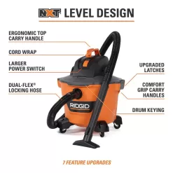 RIDGID HD09001 9 Gallon 4.25 Peak HP NXT Wet/Dry Shop Vacuum with Filter, Locking Hose and Accessories