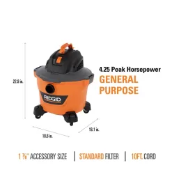 RIDGID HD09001 9 Gallon 4.25 Peak HP NXT Wet/Dry Shop Vacuum with Filter, Locking Hose and Accessories