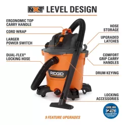 RIDGID HD1200B 12 Gallon 5.0 Peak HP NXT Wet/Dry Shop Vacuum with Filter, Hose, Accessories and Additional 20 ft. Tug-A-Long Hose