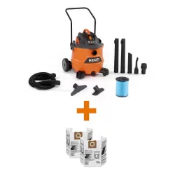 RIDGID HD1800C 16 Gallon 6.5-Peak HP NXT Wet/Dry Shop Vacuum, Fine Dust Filter, Locking Hose, Accessories and 2pk Dust Collection Bags