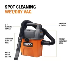 RIDGID WD3050A 3 Gallon 3.5 Peak HP Portable Wet/Dry Shop Vacuum with Built in Dust Pan, Filter, Expandable Hose and LED Car Nozzle
