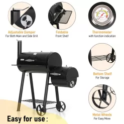 PHI VILLA THD-E02GR006-2 Offset Charcoal Smoker and Grill in Black