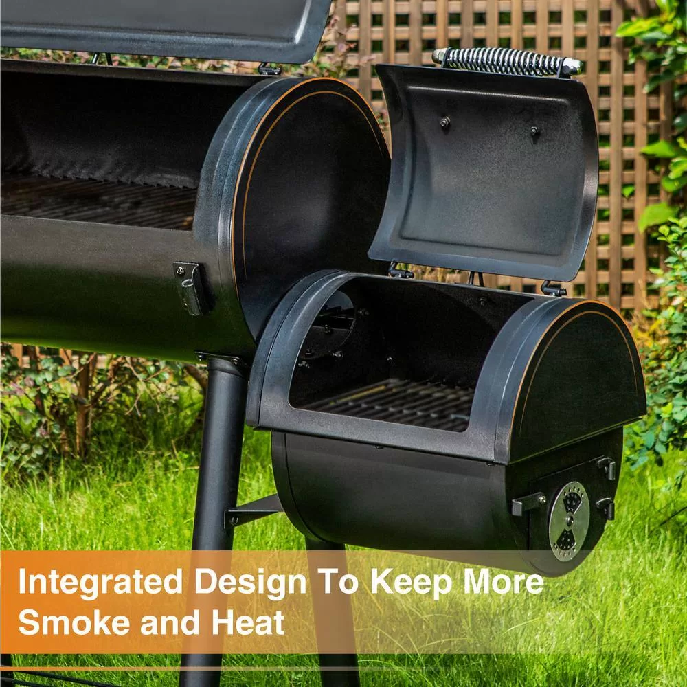 PHI VILLA THD-E02GR006-2 Offset Charcoal Smoker and Grill in Black