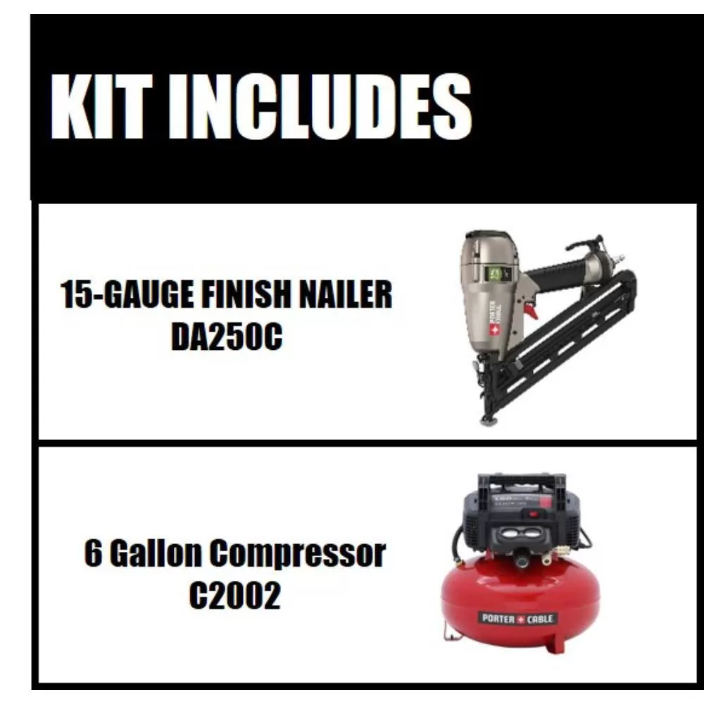 Porter-Cable DA250CC2002 6 Gal. 150 PSI Portable Electric Air Compressor and 15-Gauge Pneumatic 2-1/2 in. Angled Finish Nailer
