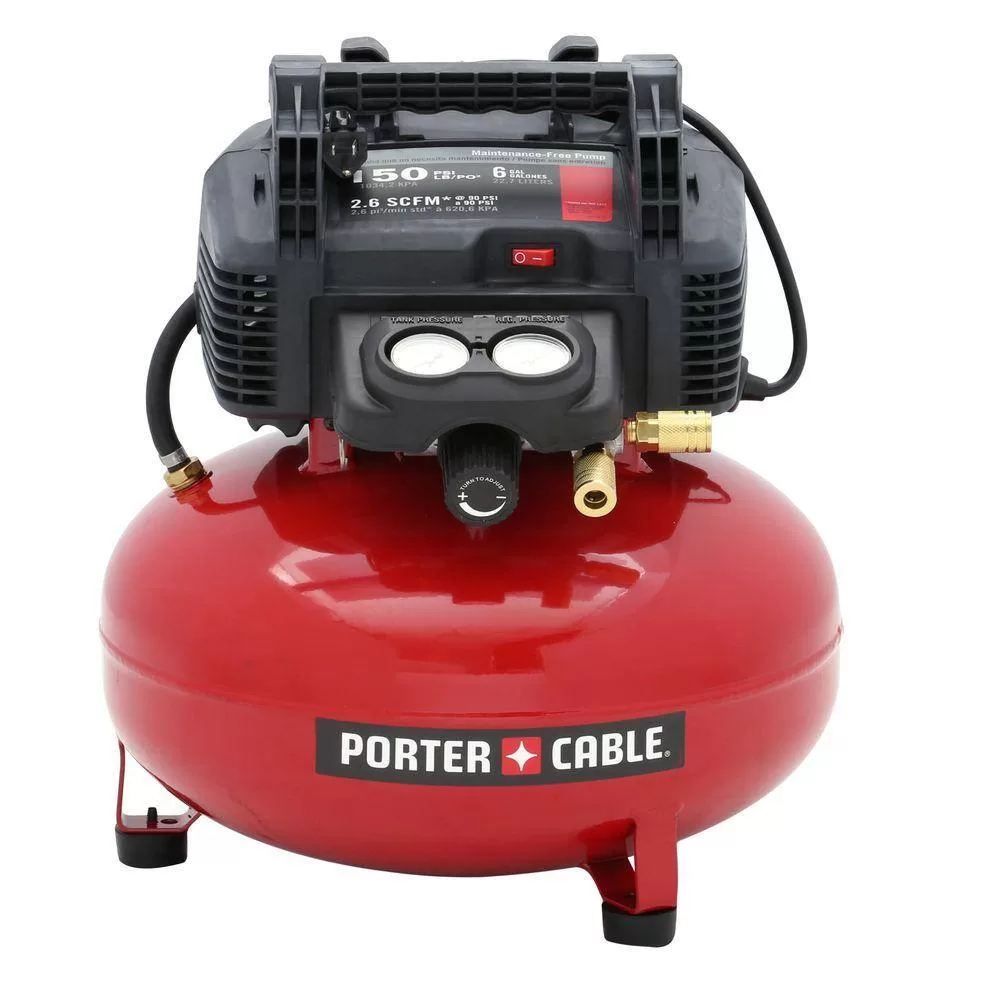 Porter-Cable PCFP12234 6 Gal. 150 PSI Portable Electric Air Compressor, 16-Gauge Nailer, 18-Gauge Nailer and 3/8 in. Stapler 3 Tool Combo Kit