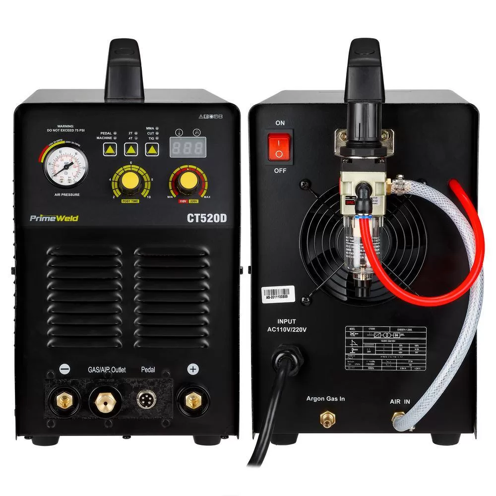 PrimeWeld CT520D 50 Amp Plasma Cutter, 200A TIG/Stick Welder Combo Machine 1/2 in. Clean Cut, 110/220-Volt CT520D