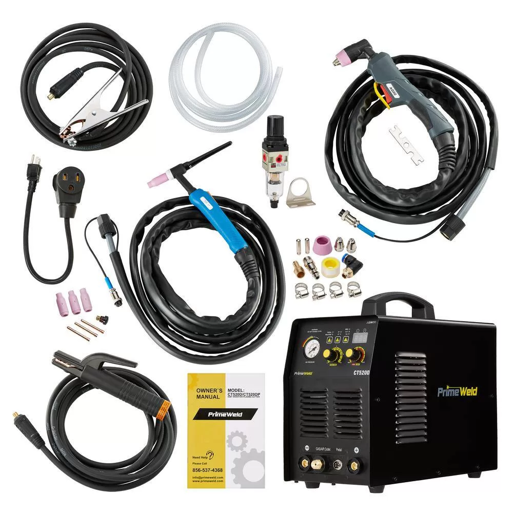 PrimeWeld CT520D 50 Amp Plasma Cutter, 200A TIG/Stick Welder Combo Machine 1/2 in. Clean Cut, 110/220-Volt CT520D