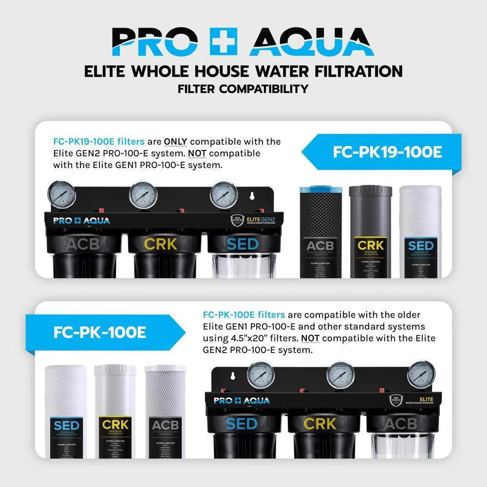 PRO+AQUA FC-PK19-100E ELITE GEN2 Whole House Replacement Filter Set, Heavy Metals Well Water - Sediment, KDF/Blend, Carbon Infused Cartridges