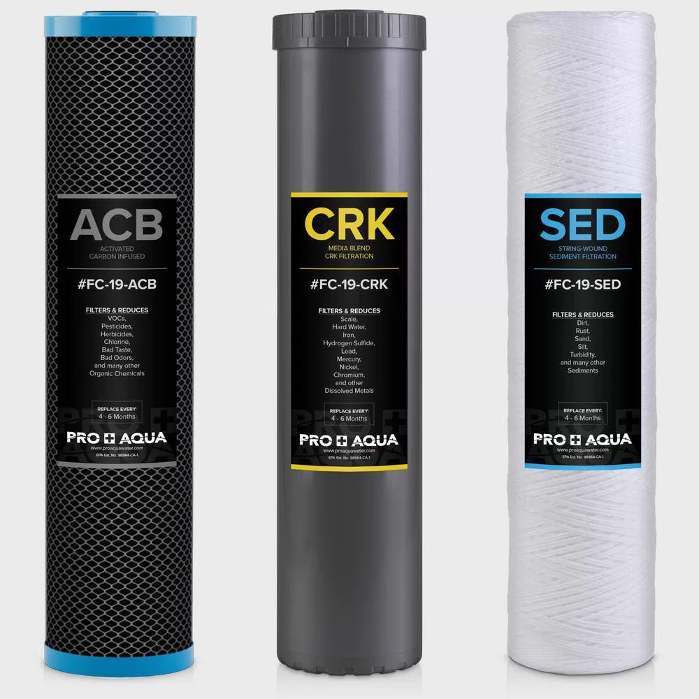 PRO+AQUA FC-PK19-100E ELITE GEN2 Whole House Replacement Filter Set, Heavy Metals Well Water - Sediment, KDF/Blend, Carbon Infused Cartridges