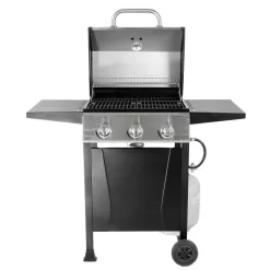Grill Boss GBC1932M 3 Burner Gas Grill in Black with Top Cover and Shelves Stainless Steel, 2 Number of Side Burners