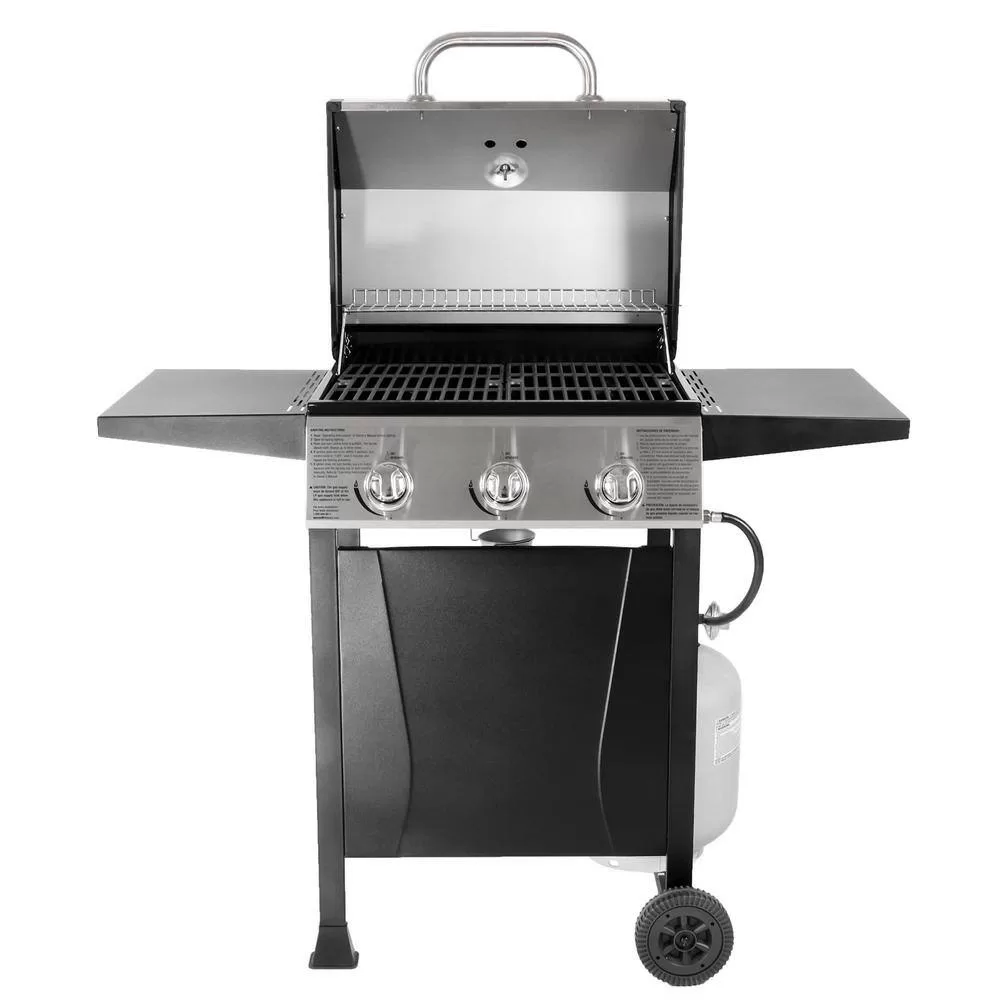 Grill Boss GBC1932M 3 Burner Gas Grill in Black with Top Cover and Shelves Stainless Steel, 2 Number of Side Burners
