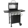Grill Boss GBC1932M 3 Burner Gas Grill in Black with Top Cover and Shelves Stainless Steel, 2 Number of Side Burners